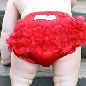 RuffleButt Red Satin Diaper Cover Ruffles Bloomer size 12-18 months